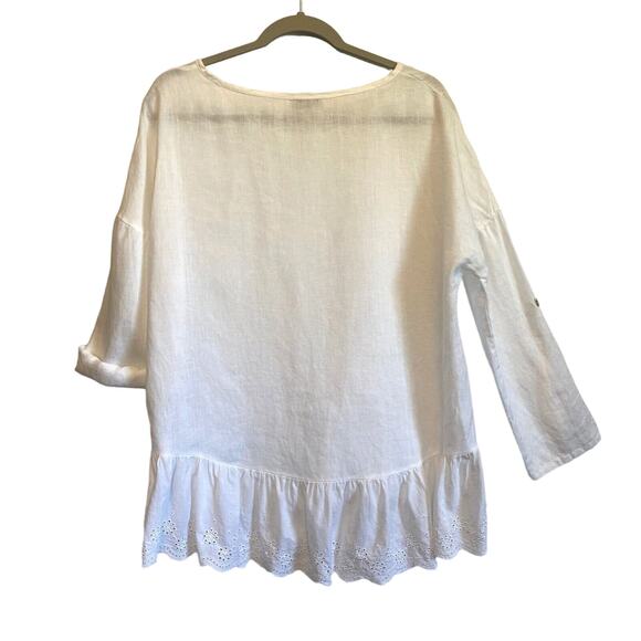 Bellambra White Eyelet 100% Linen Tunic Top Oversized Ruffled Made In Italy - Picture 2 of 11